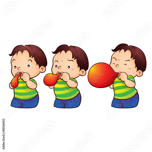 cute boy cartoon blow up balloon three step