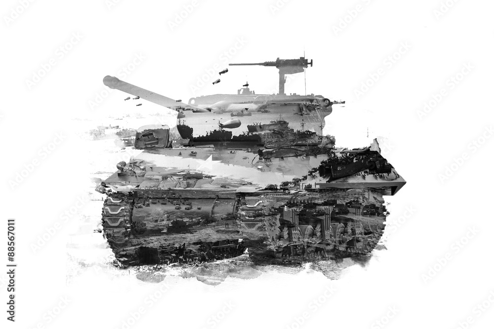 Double Exposure tanks and military image Double Exposure tanks and military image