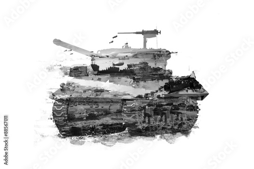 Foto Double Exposure tanks and military image