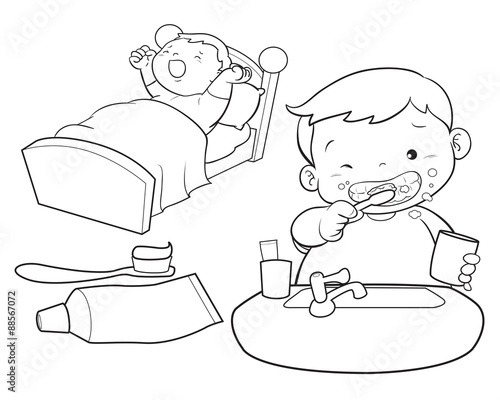 cute boy wakeup line art