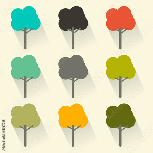 Flat Design Vector Trees Set