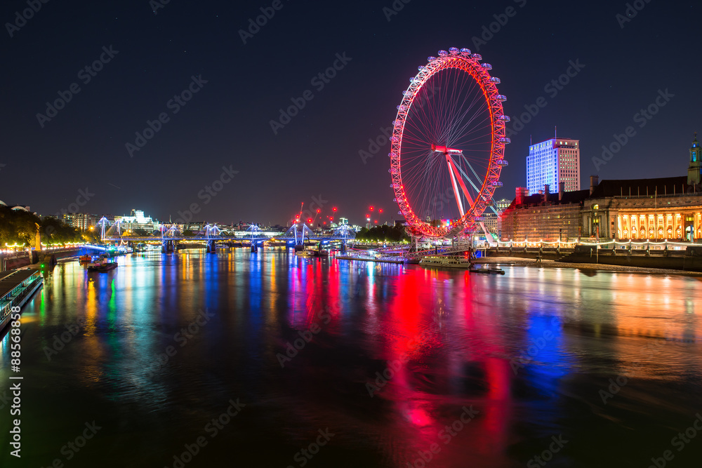 The London eye at night.