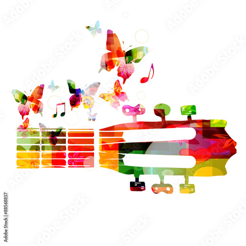 Colorful guitar fretboard with butterflies