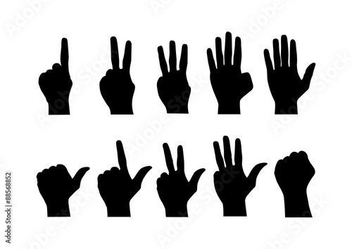 Vector : Counting hands from zero to nine on white background