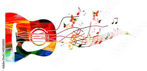 Colorful music background with guitar