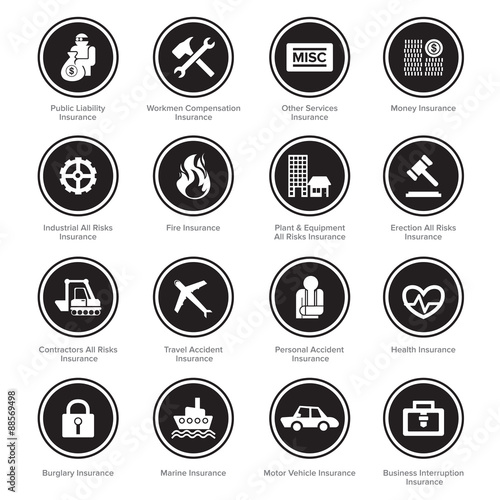 Insurance icons set vector. Flat design.