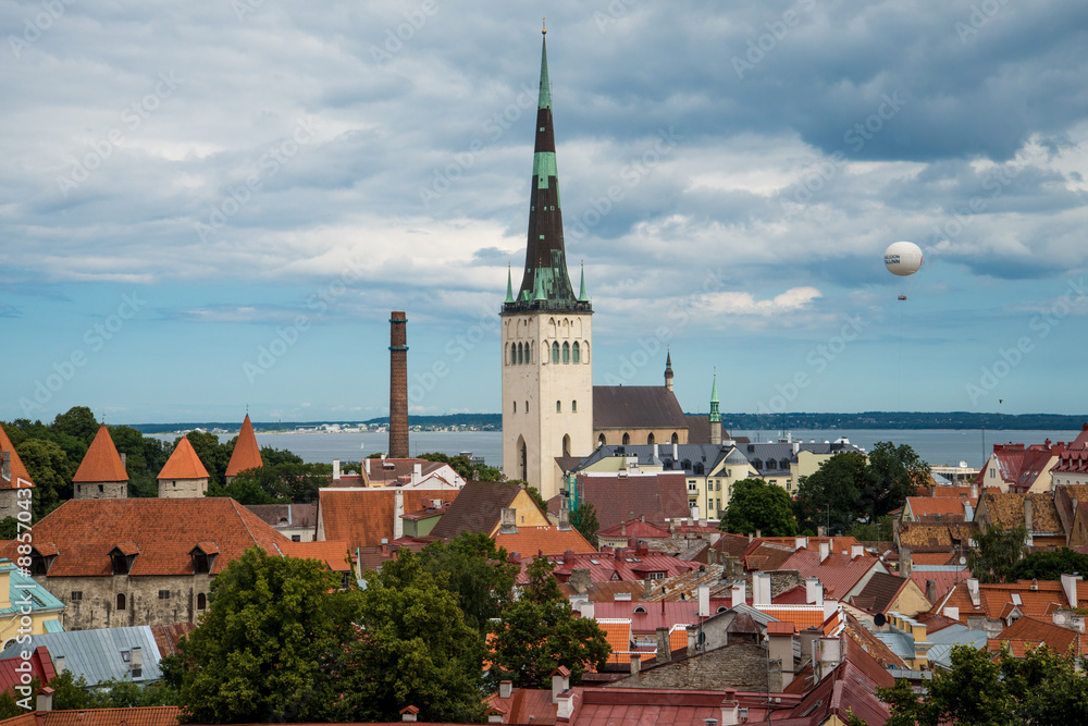 View of the old town with dramatic clouds. Tallinn, Estonia, Europe