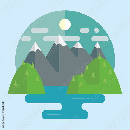 Flat landscape with mountain lake.Пейзаж с горным озером