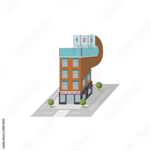 Pool on the roof. Building with pool on the roof
