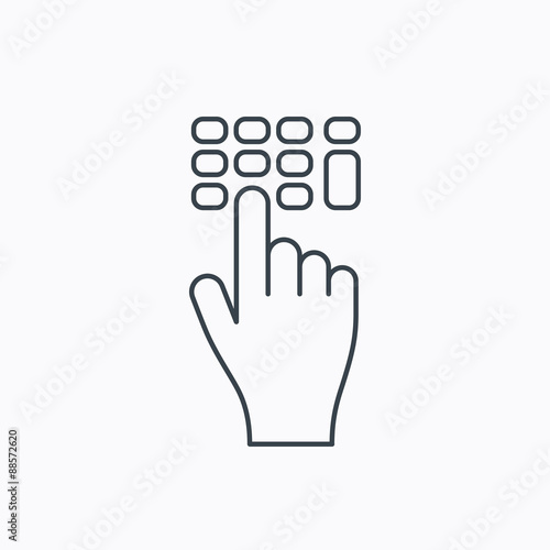 Enter pin code icon. Click hand pointer sign.