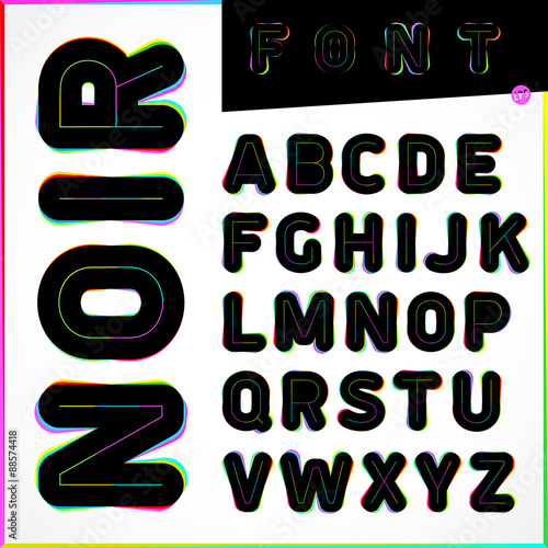 Stylish design font with colorful neon glow, best for night club party and cinema posters. Vector illustration