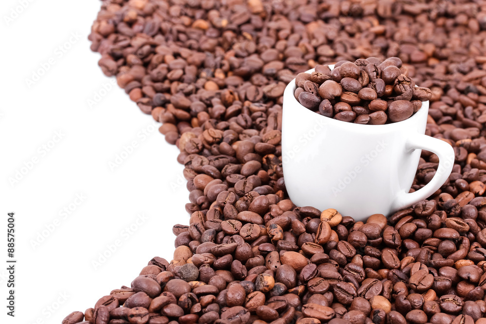 Fototapeta premium White cup with coffee beans