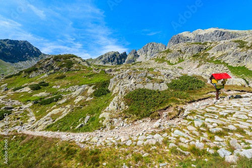 Hiking trail in Starolesna valley in summer season, High Tatra Mountains National Park, Slovakia