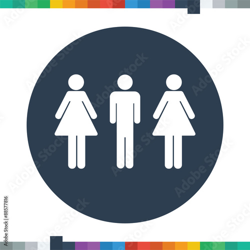 Fotografia One male stick figure with two females, polygamy icon.