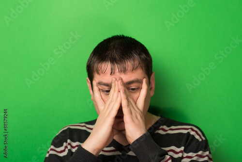 man covered his face with his hands, depression, tired