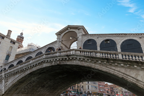 Beautiful view of Rialto's Bridge and the Canal Grande in Venice. Venice is one of the most popular tourist destinations in the world