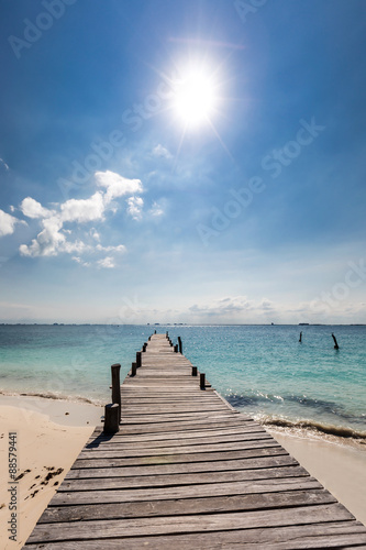 Wooden pier on tropical beach  Mexico  Cancun