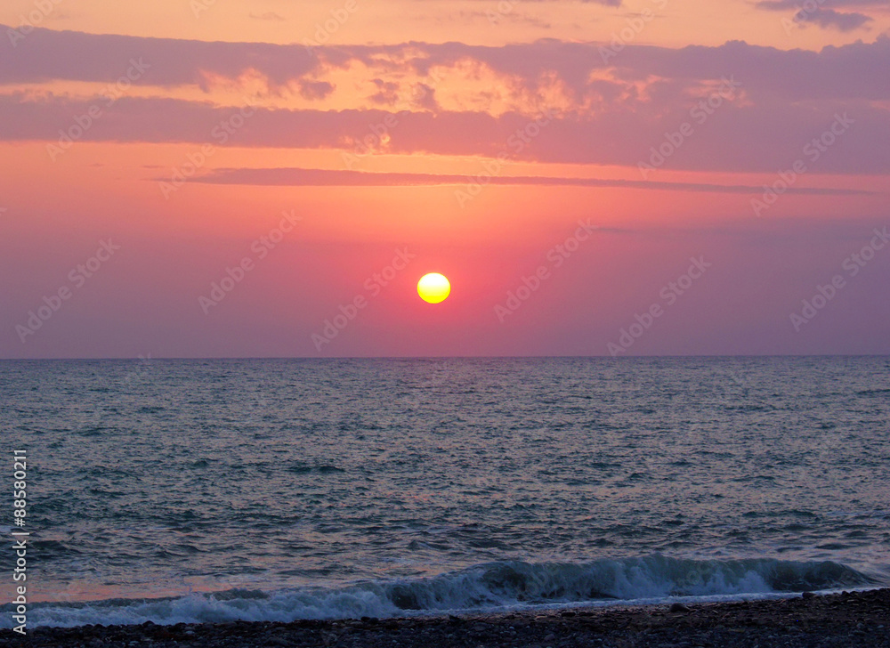 Bright red sea sunset