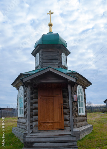 Wooden chapel Spassky. Sinyachikha village. Russia photo