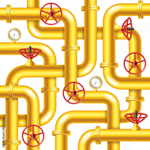 Tangled yellow metal pipes background vector