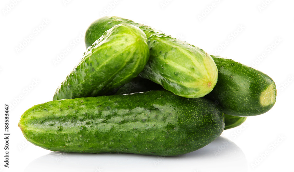 Ripe cucumbers isolated on white