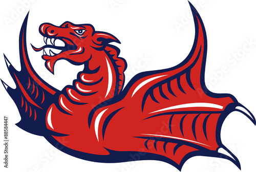 Chinese Red Dragon Angry Isolated Retro