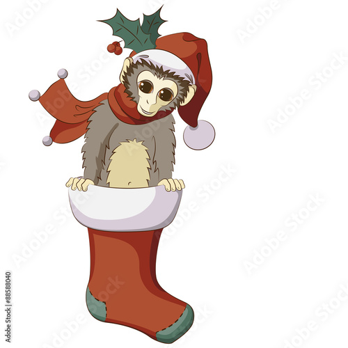 Little monkey popping out from Christmas stocking