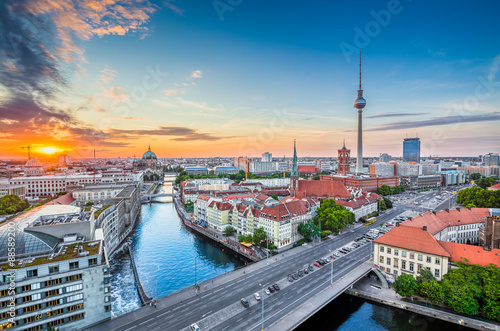 Berlin skyline panorama with TV tower and Spree river at sunset  Germany