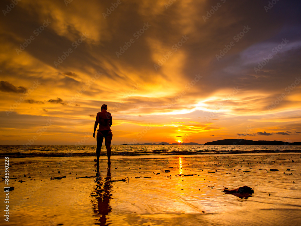 Tropical sunset on the beach. Ao-Nang. Krabi..