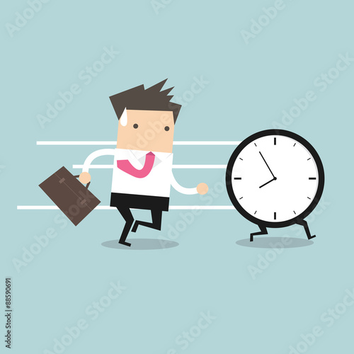 Business man run follow the clock