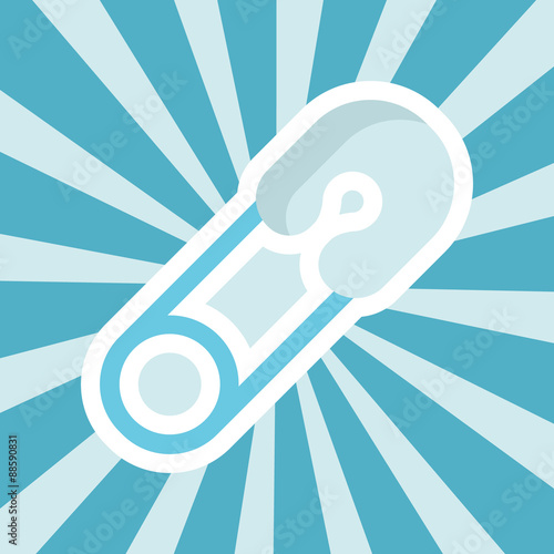 Blue baby shower diaper pin icon on bursting background