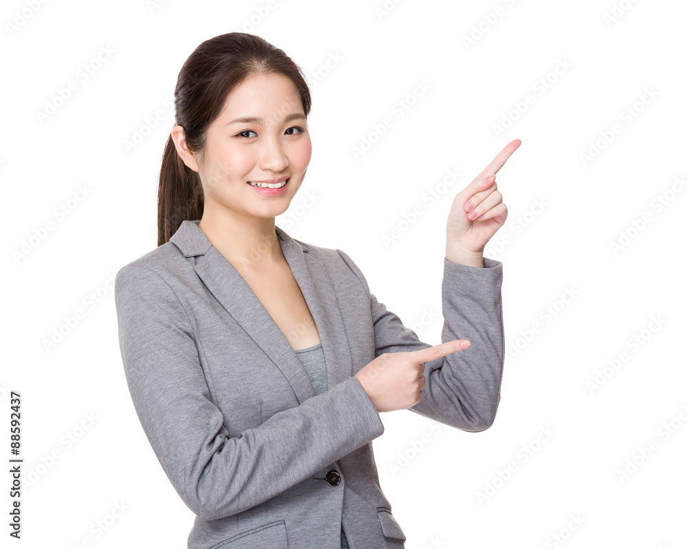 Businesswoman with finger point up Businesswoman with finger point up