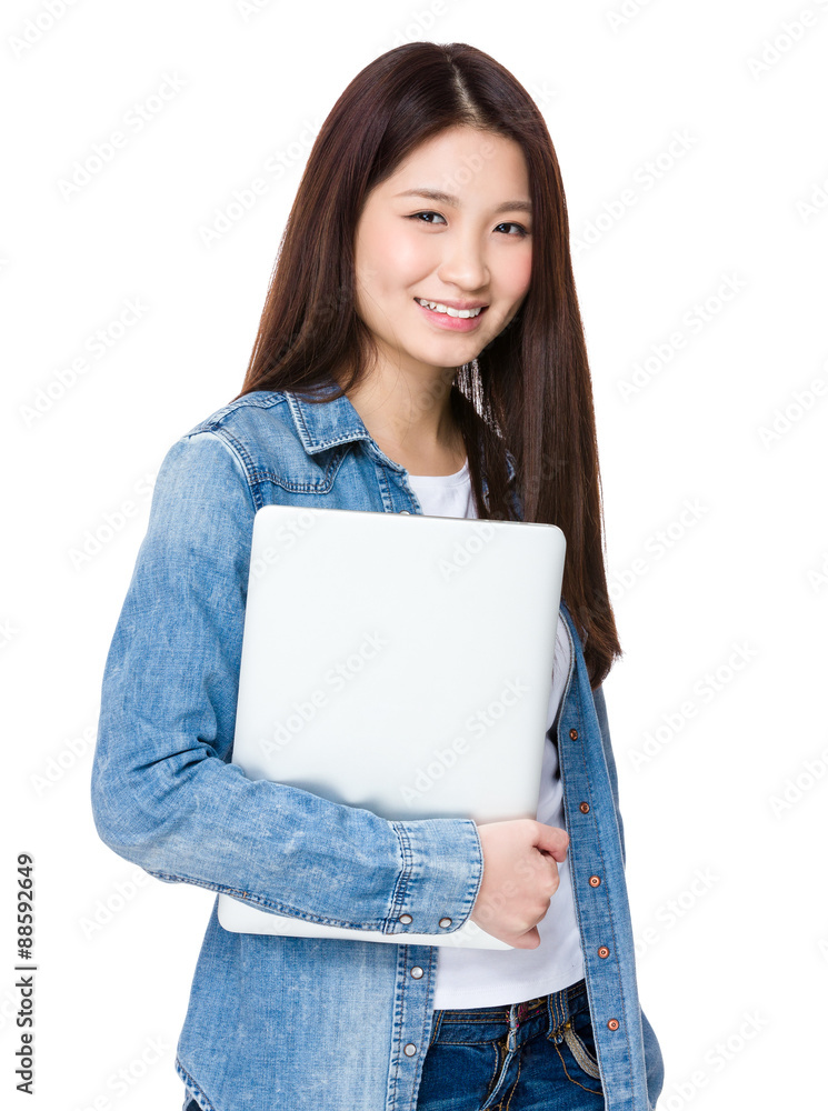 Asian Woman hold with laptop computer Asian Woman hold with laptop computer