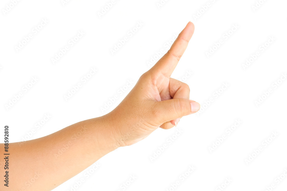 female hand touching or pointing to something isolated on white background female hand touching or pointing to something isolated on white background
