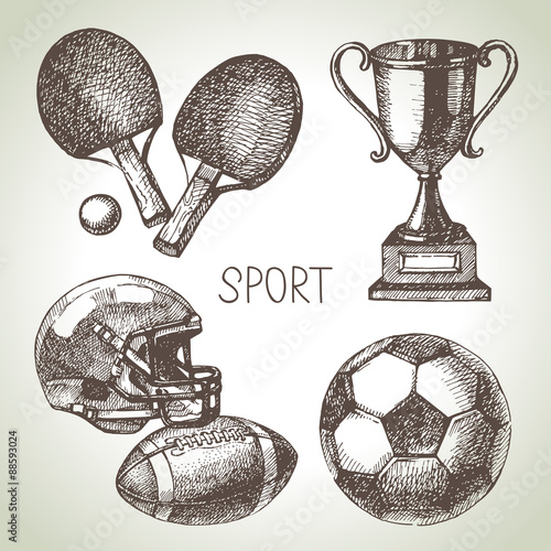 Hand drawn sports set. Sketch sport balls