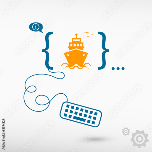 Ship icon and flat design elements
