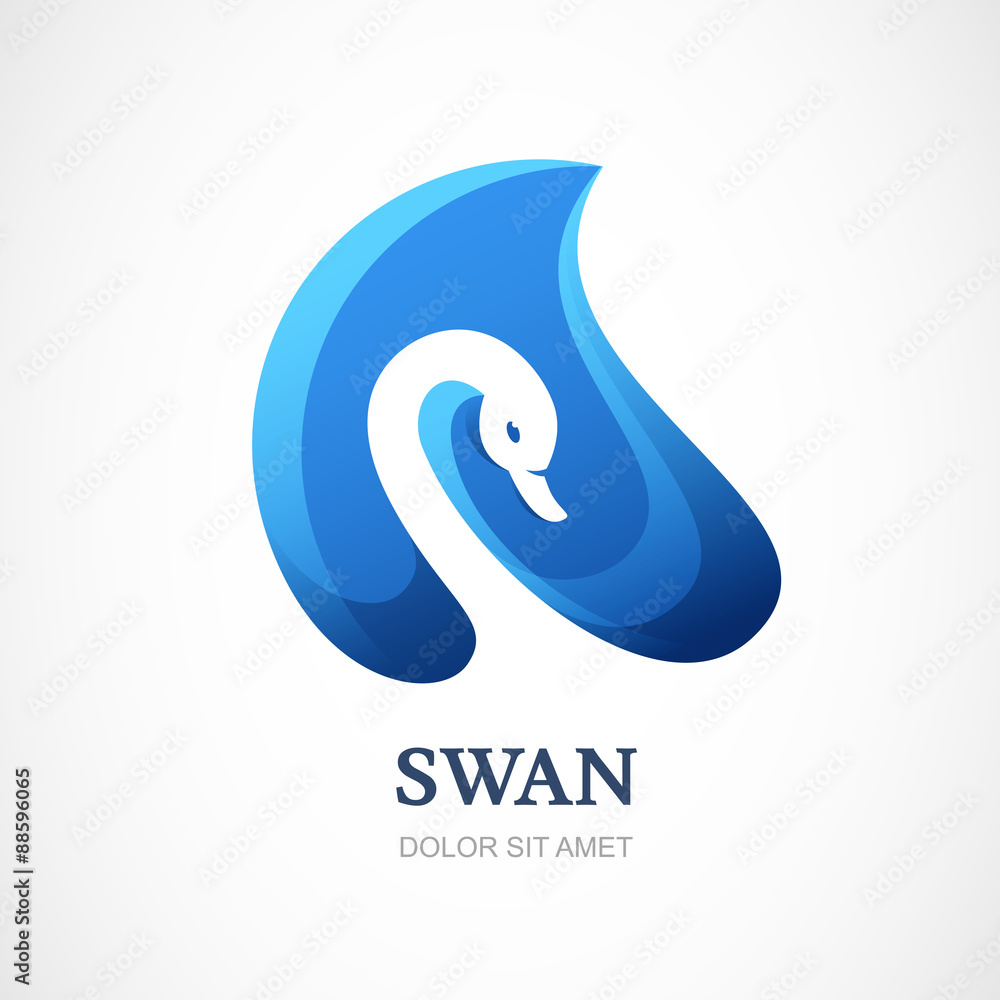 Fototapeta premium Beautiful blue vector swan silhouette, abstract vector logo temp