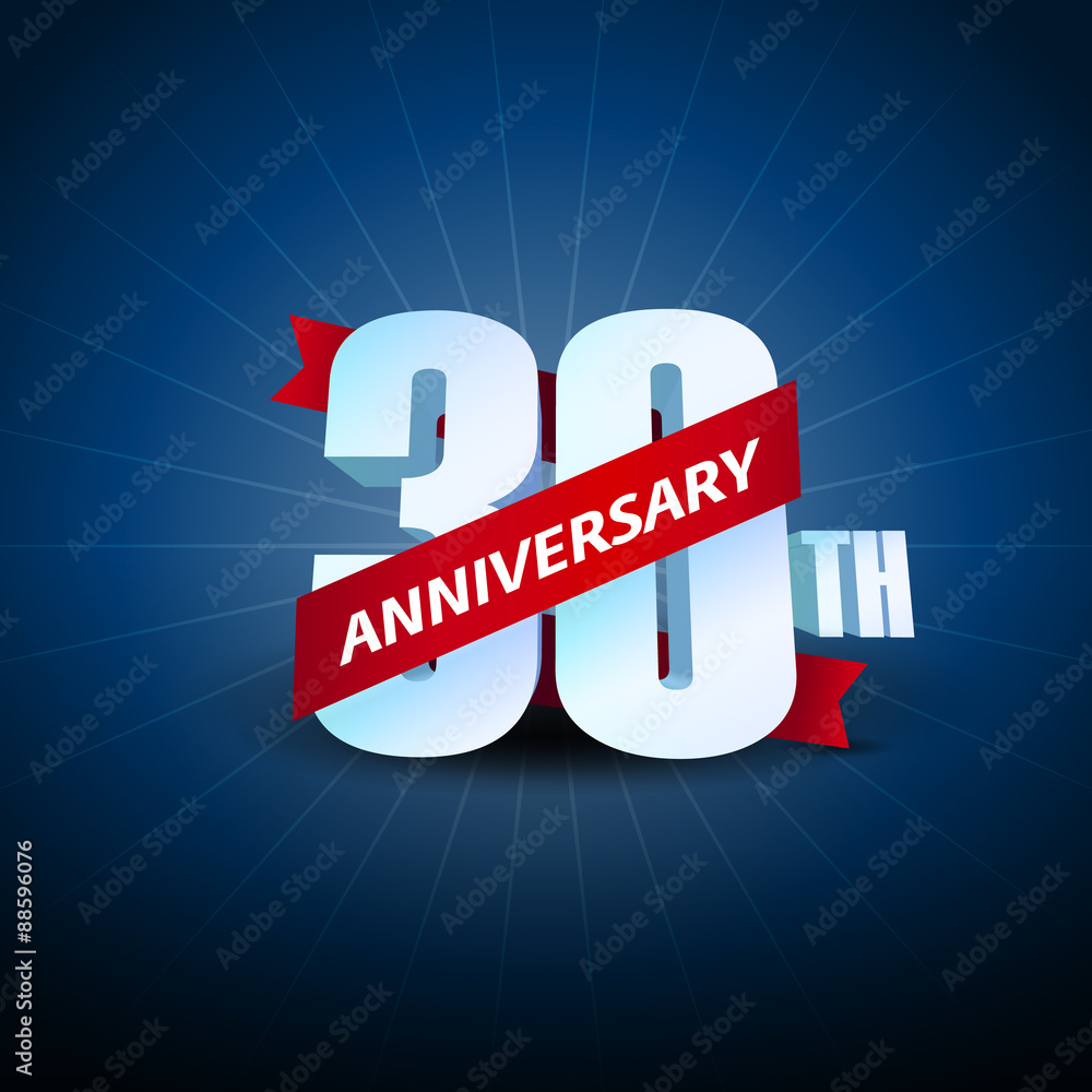 30th Anniversary 3D on blue background