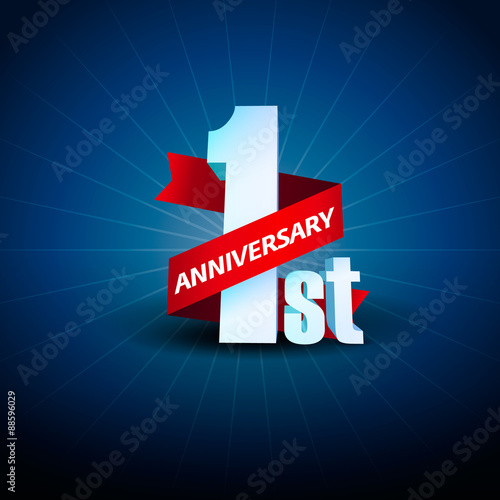 1st Anniversary 3D on blue background