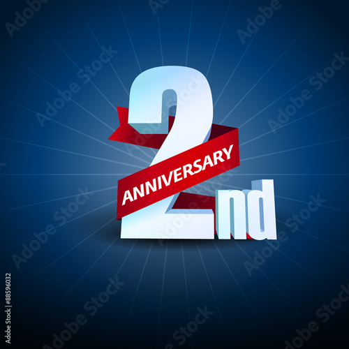 2nd Anniversary 3D on blue background