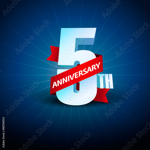 5th Anniversary 3D on blue background
