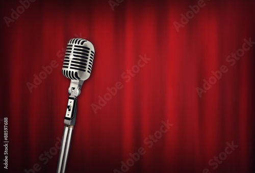 Audio retro microphone with red curtain