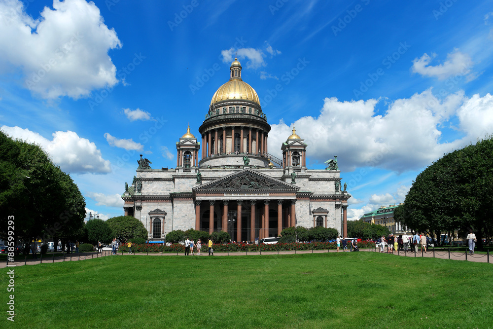 St. Petersburg, St. Isaac's Cathedral, in the foreground grassy lawn