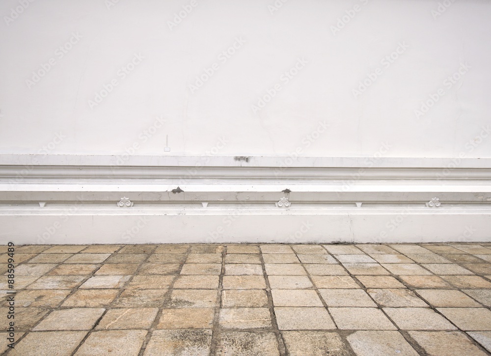 Vintage interior of stone wall and gray cement floor