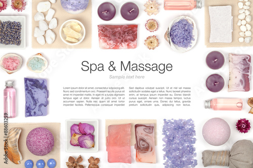 spa and massage elements on white background  