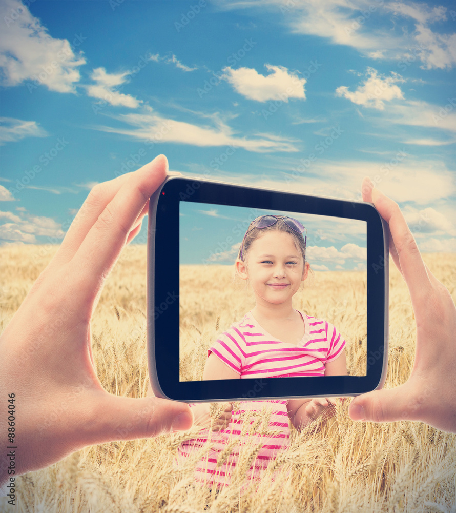 photographing smartphone girl in wheat photographing smartphone girl in wheat