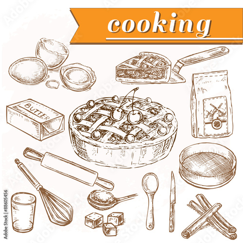 hand drawn set cooking