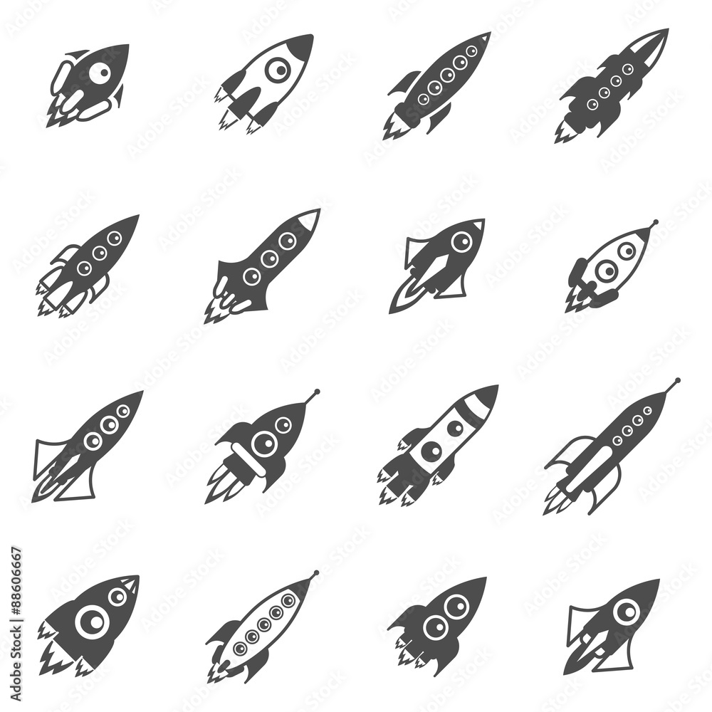 Space Rockets Black White Icons Set 
