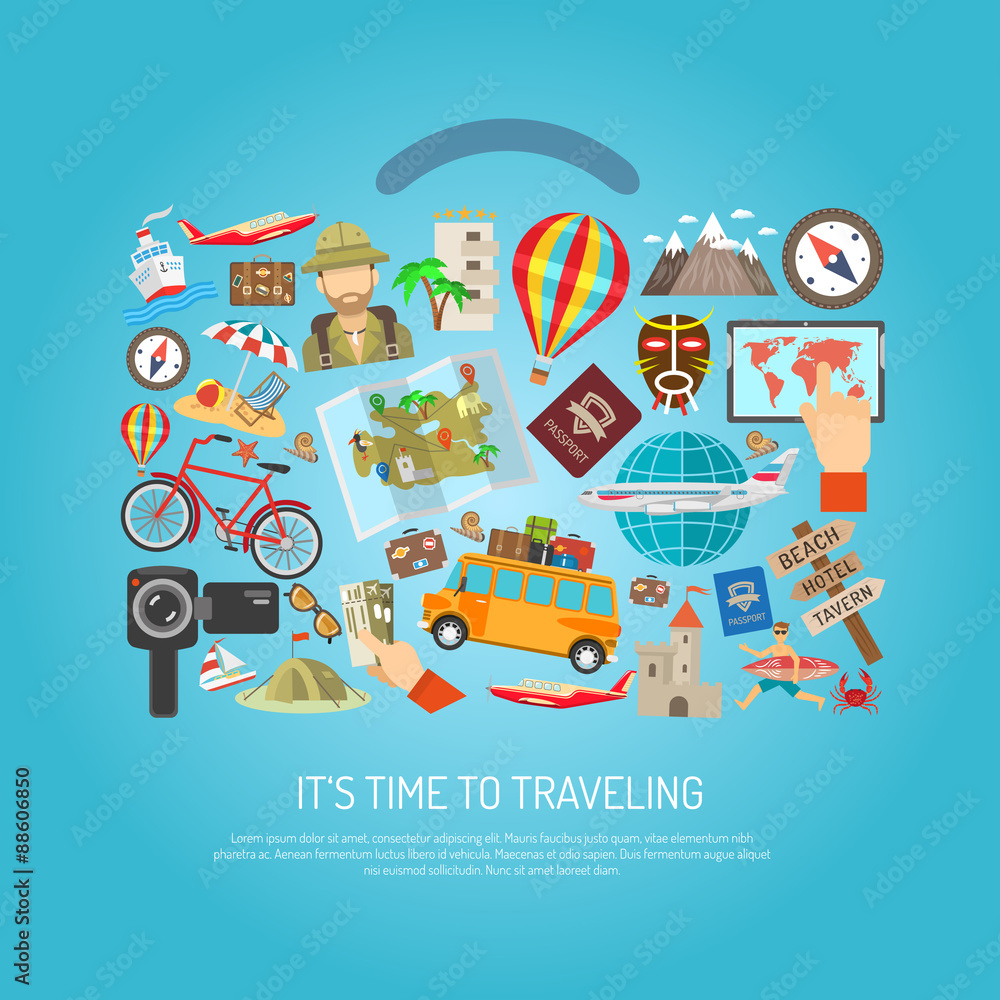 Traveling Time Flat Color Concept Traveling Time Flat Color Concept