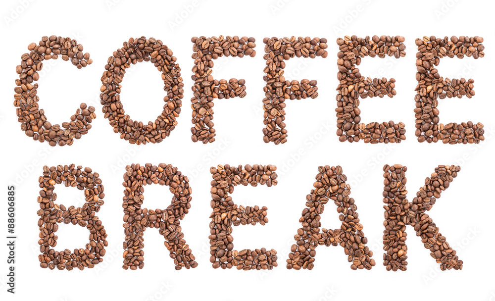coffee break word. Coffee break from coffee beans. coffee break word. Coffee break from coffee beans.